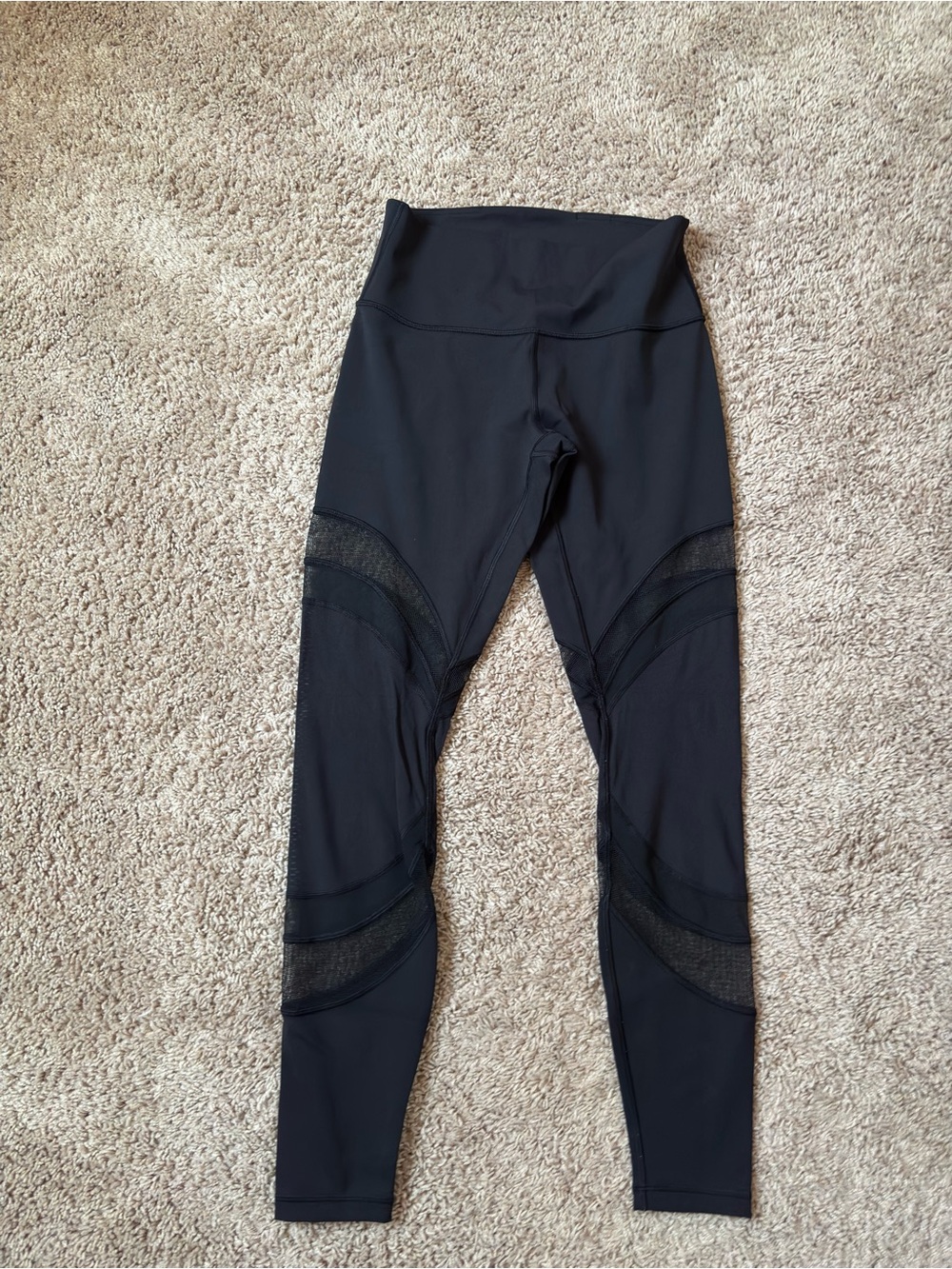High-Waist Black Lululemon Leggings with Mesh Panels